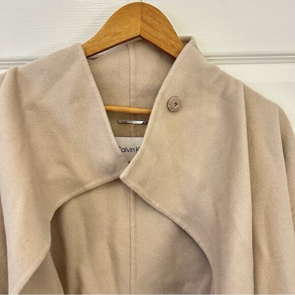 NWT $599 Calvin Klein 100% Wool Belted Long Line Wrap Winter Coat Size Large - Picture 4 of 15